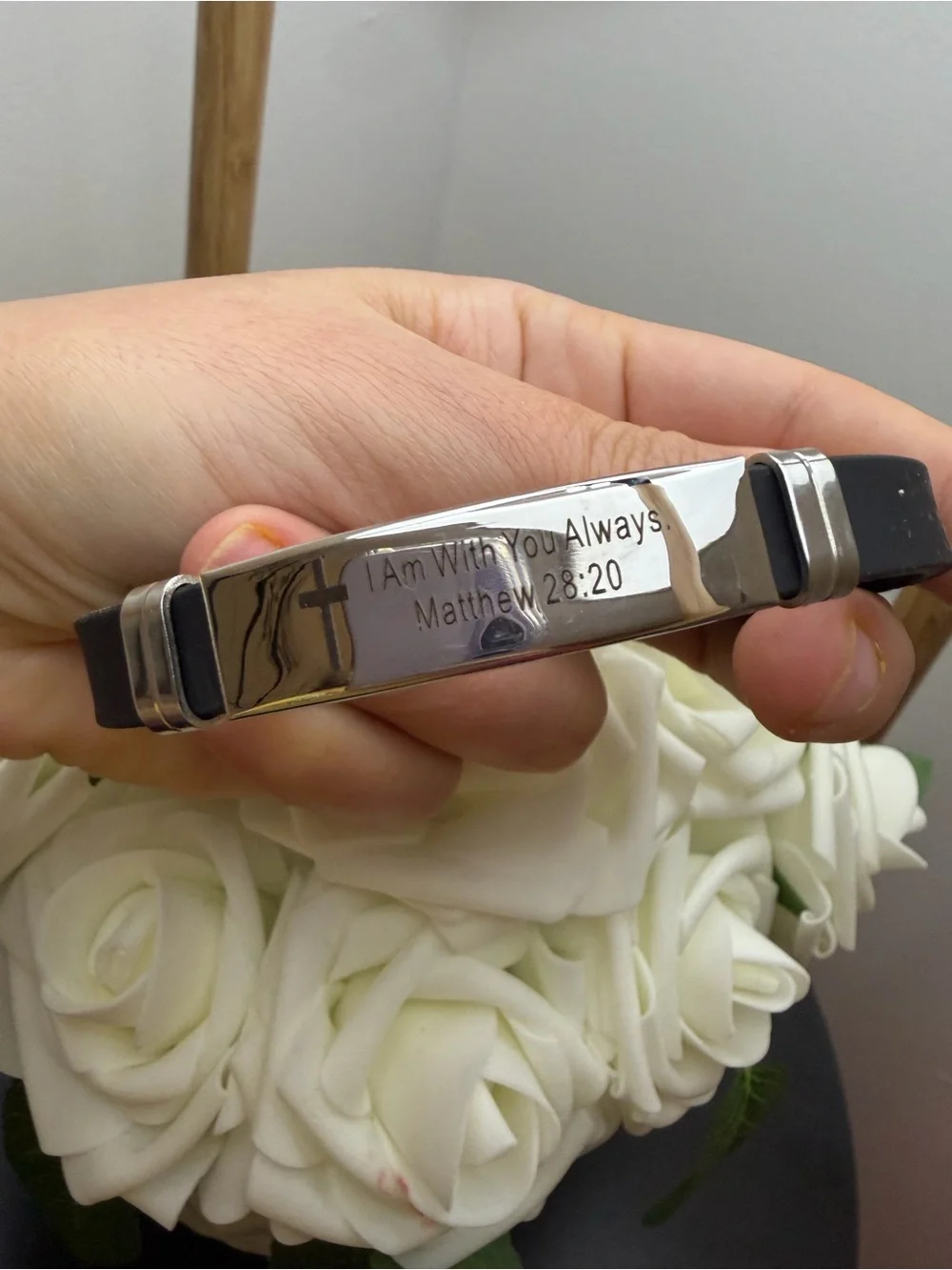 Black Silicone Faith Bracelet with Matthew 28:20 Engraving